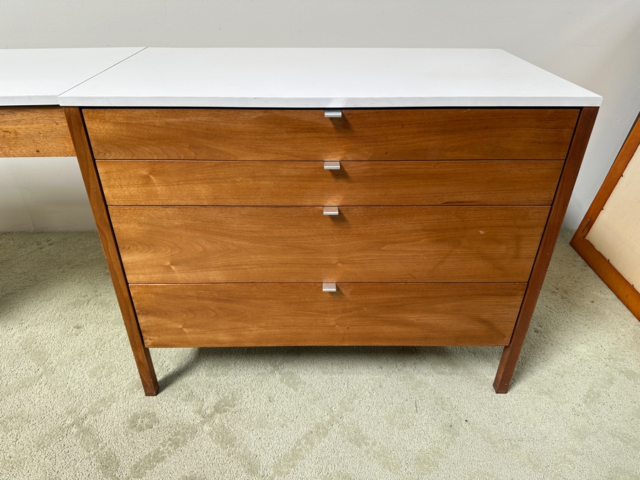 Florence Knoll Three-Piece Walnut Dresser And Vanity Set With Floating Desk - Period 1950's Mid-Century Modern Piece (Pair Of Dressers Can Be Separated) Each Dresser Is 36'W And Desk Is 28'W X 20'D X 29'H [Photo 4]