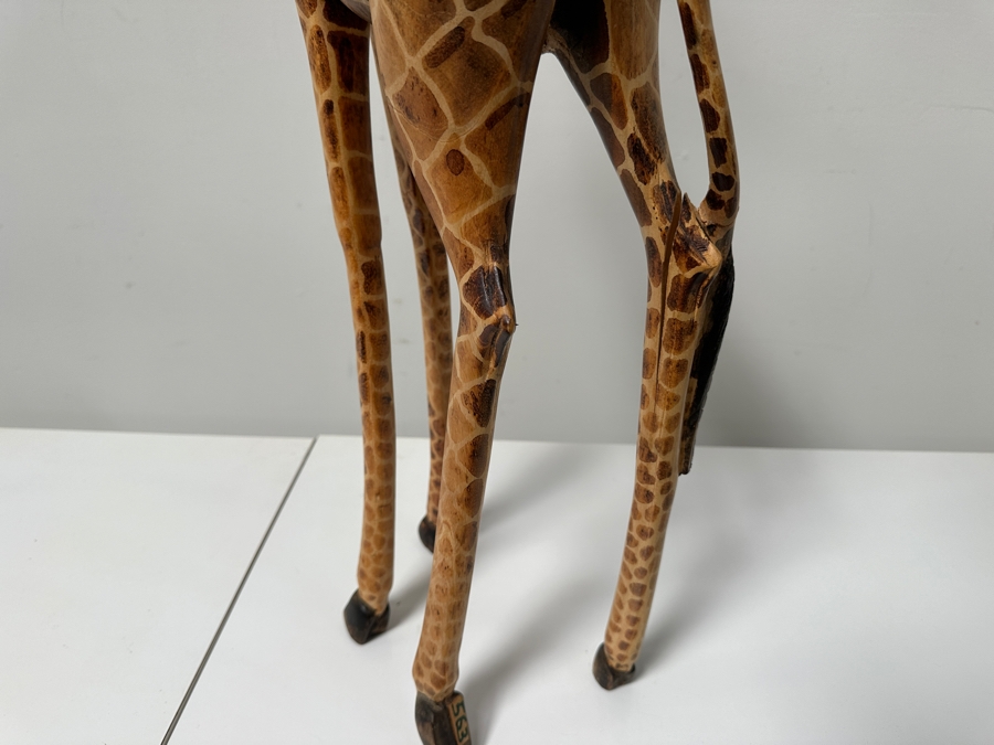 36'H Carved Wooden Giraffe Statue (Ears Are Damaged And Split In Wood - See Photos) [Photo 5]