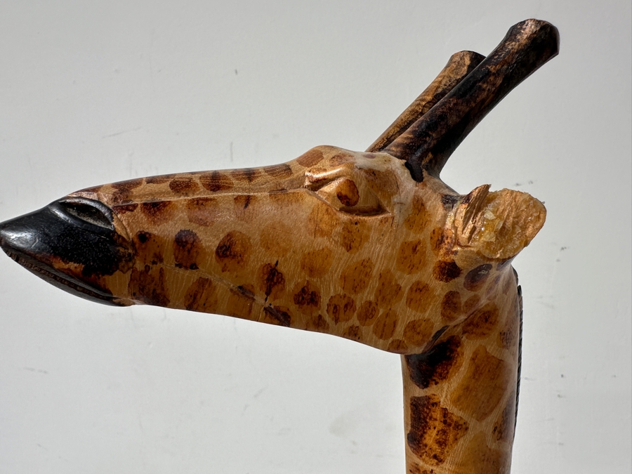 36'H Carved Wooden Giraffe Statue (Ears Are Damaged And Split In Wood - See Photos) [Photo 2]