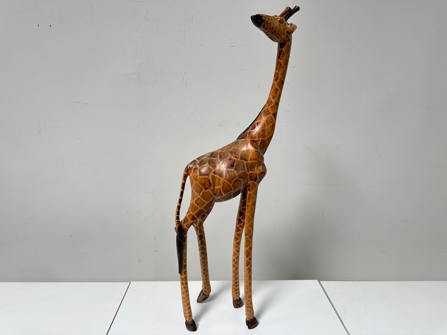 36'H Carved Wooden Giraffe Statue (Ears Are Damaged And Split In Wood - See Photos) [Photo 8]