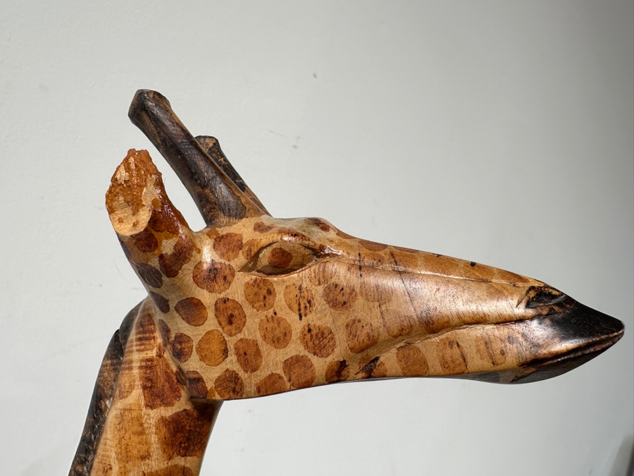 36'H Carved Wooden Giraffe Statue (Ears Are Damaged And Split In Wood - See Photos) [Photo 3]