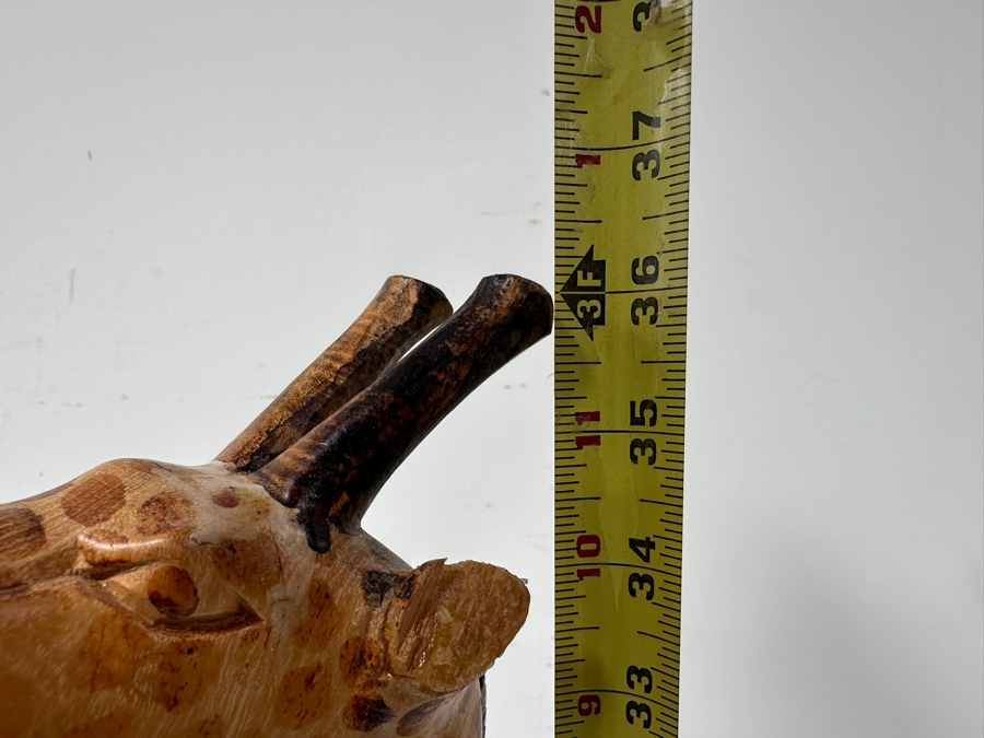 36'H Carved Wooden Giraffe Statue (Ears Are Damaged And Split In Wood - See Photos) [Photo 9]