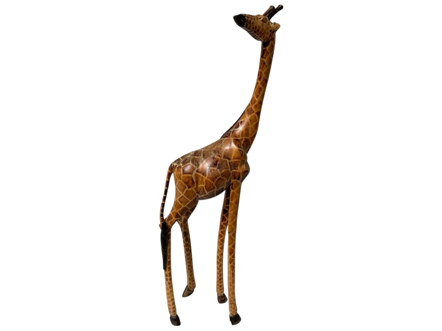 36'H Carved Wooden Giraffe Statue (Ears Are Damaged And Split In Wood - See Photos)