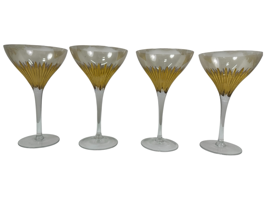 Etched Crystal Stemware Glasses With Gold Leaf 7.25'H