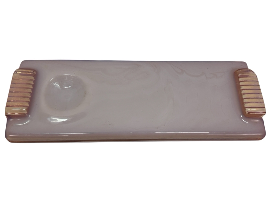 Vintage Pink Glass Tray With Handles And Circular Indentation 12.5W X 4.5D X 1.5H