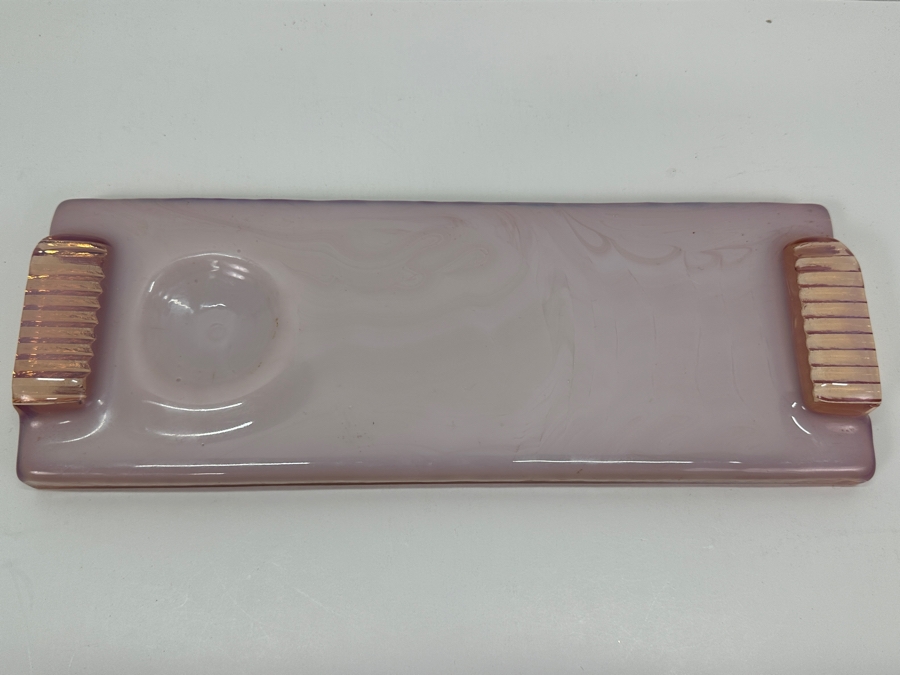 Vintage Pink Glass Tray With Handles And Circular Indentation 12.5W X 4.5D X 1.5H [Photo 3]