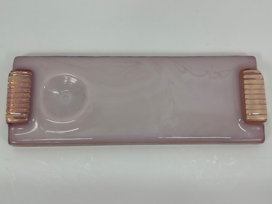 Vintage Pink Glass Tray With Handles And Circular Indentation 12.5W X 4.5D X 1.5H [Photo 4]