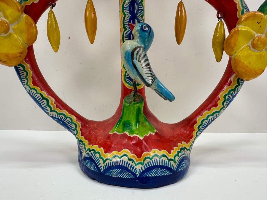 Mexican Folk Art Pottery Tree Of Life Candelabra 16W X 22H [Photo 7]