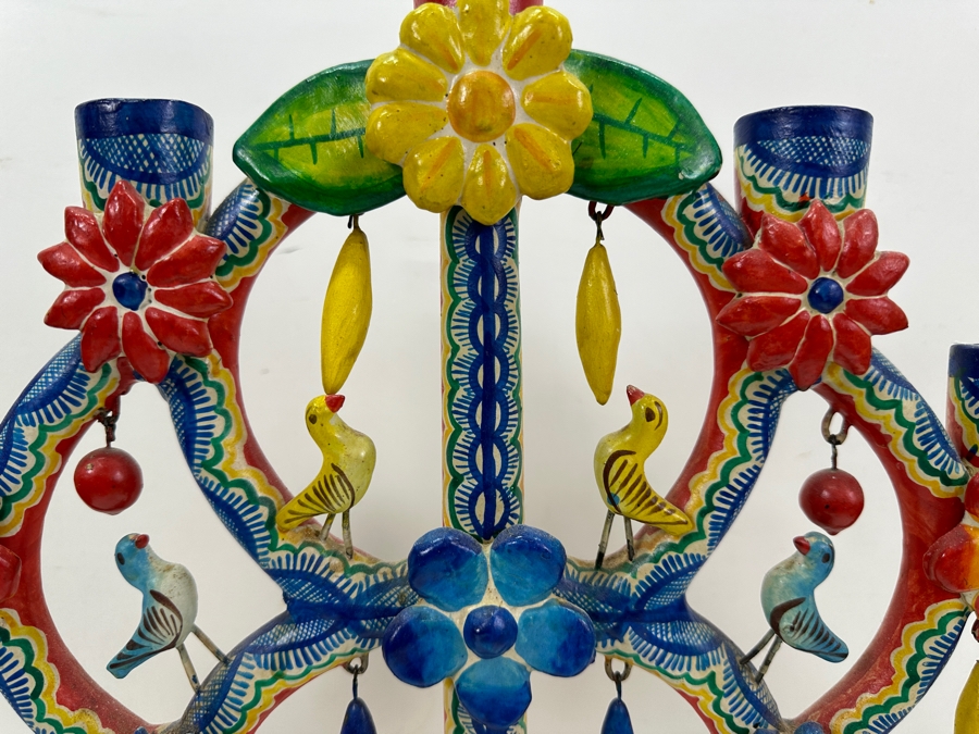 Mexican Folk Art Pottery Tree Of Life Candelabra 16W X 22H [Photo 2]