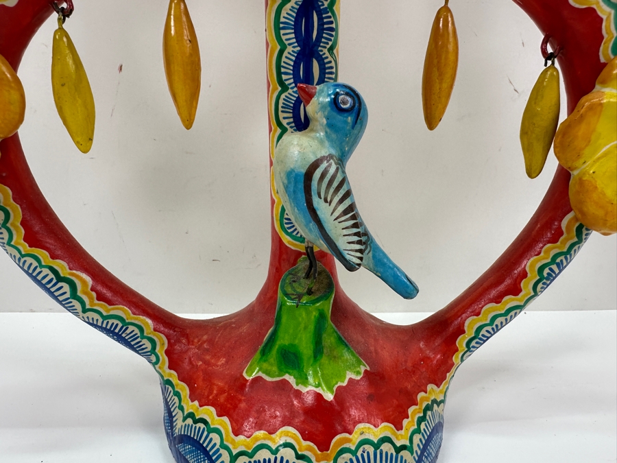 Mexican Folk Art Pottery Tree Of Life Candelabra 16W X 22H [Photo 6]