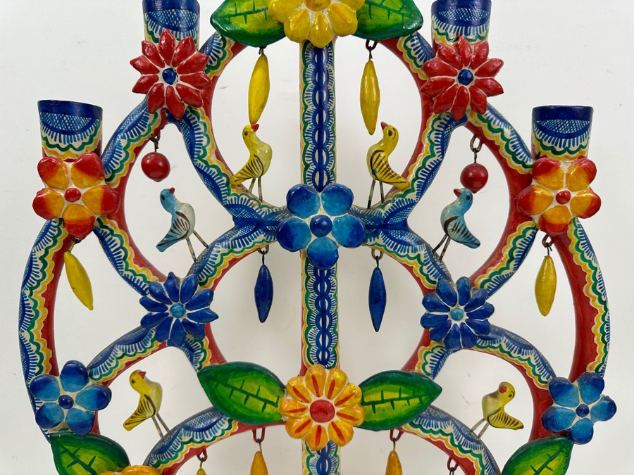 Mexican Folk Art Pottery Tree Of Life Candelabra 16W X 22H [Photo 4]