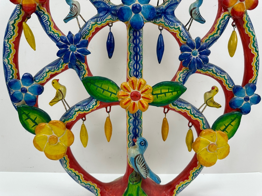 Mexican Folk Art Pottery Tree Of Life Candelabra 16W X 22H [Photo 5]