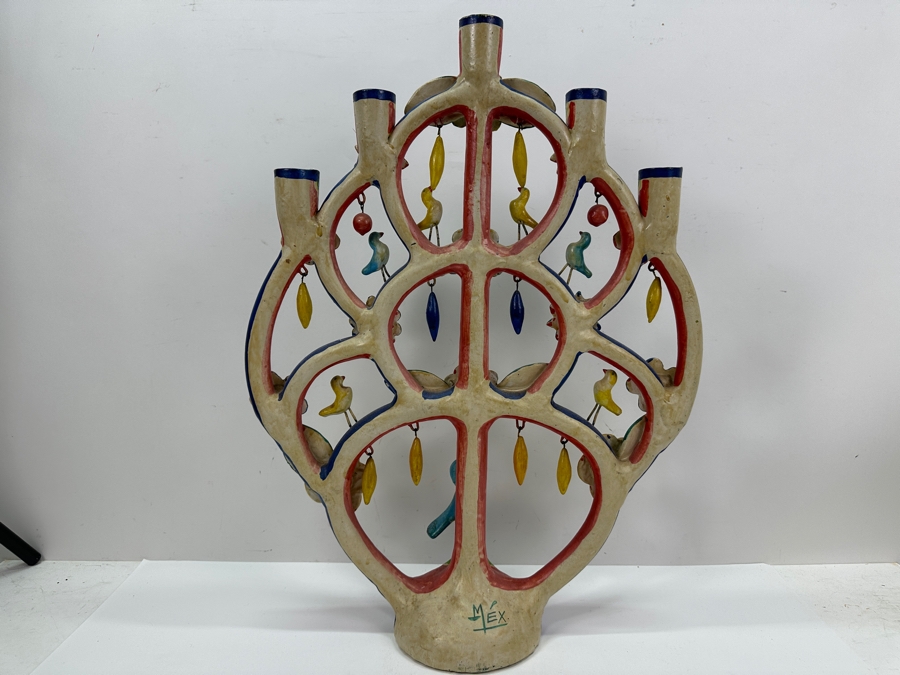 Mexican Folk Art Pottery Tree Of Life Candelabra 16W X 22H [Photo 10]
