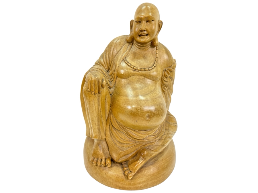 Hand Carved Wooden Buddha Sculpture 14H