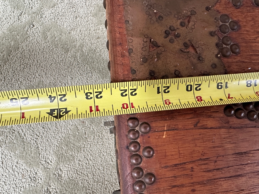 Vintage Wooden Zanzibar Chest Adorned With Brass 22.5W X 14D X 10H [Photo 8]