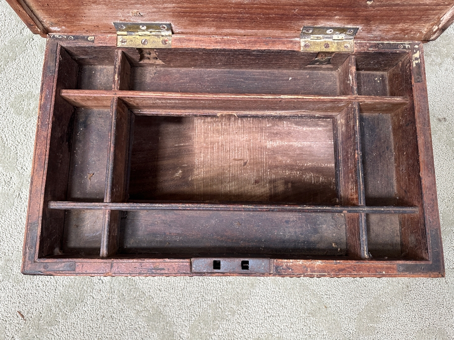 Vintage Wooden Zanzibar Chest Adorned With Brass 22.5W X 14D X 10H [Photo 7]