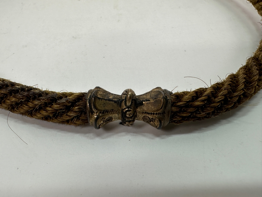 Antique Victorian Woven Hair Mourning Watch Chain Choker Necklace 12'L [Photo 2]