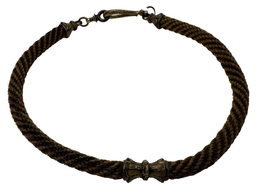 Antique Victorian Woven Hair Mourning Watch Chain Choker Necklace 12'L [Photo 1]