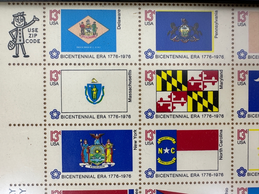 Framed US Mint 13 Cent Postage Stamps Of U.S. State Flags 10 X 11 [Photo 2]