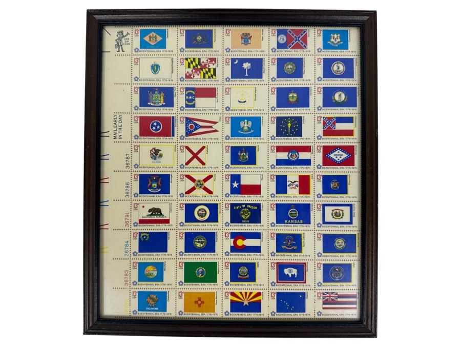 Framed US Mint 13 Cent Postage Stamps Of U.S. State Flags 10 X 11