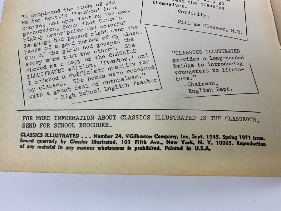 Classics Illustrated #24 A Connecticut Yankee In King Arthur's Court By Samuel L. Clemens Vintage 1971 25 Cent Comic Book [Photo 4]