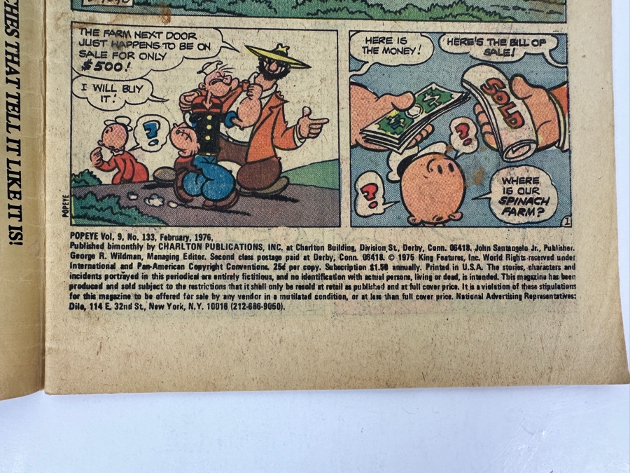 Charlton Comics Popeye The Sailor #133 Vintage 1976 25 Cent Comic Book [Photo 3]