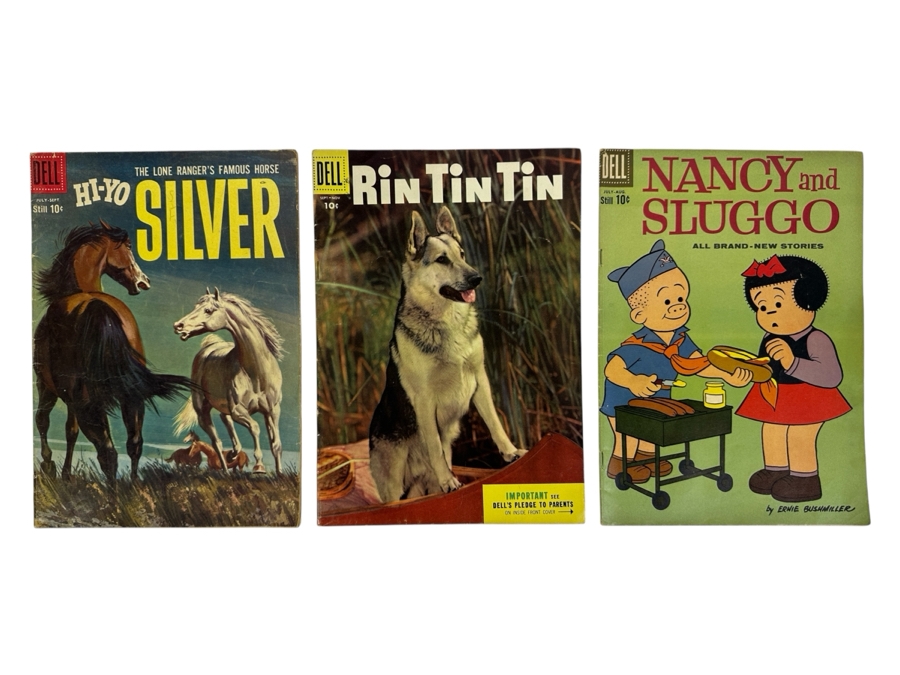 (3) Vintage Dell Comics 10 Cent Comic Books: Hi-Yo Silver, Rin Tin Tin & Nancy And Sluggo