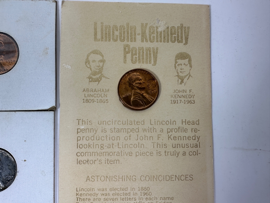 Collection Of Lincoln Pennies: (3) 1957 D, (1) 1956 D, (2) 1958 D, (4) 1943 S Steel Pennies And (1) Lincoln-Kennedy Penny [Photo 14]
