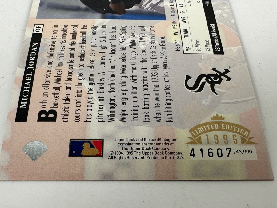 Limited Edition 1995 Upper Deck Oversized Michael Jordan Chicago White Sox Rookie MLB Baseball Card [Photo 4]