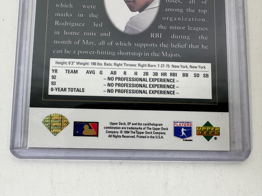 Alex Rodriguez Rookie Upper Deck, SP Baseball Card 1994 [Photo 5]