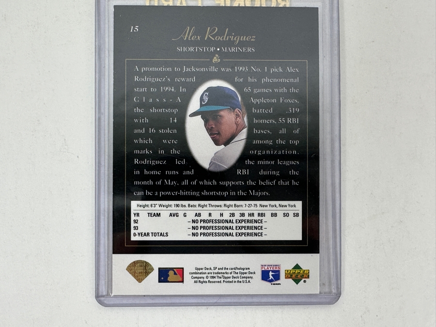 Alex Rodriguez Rookie Upper Deck, SP Baseball Card 1994 [Photo 4]