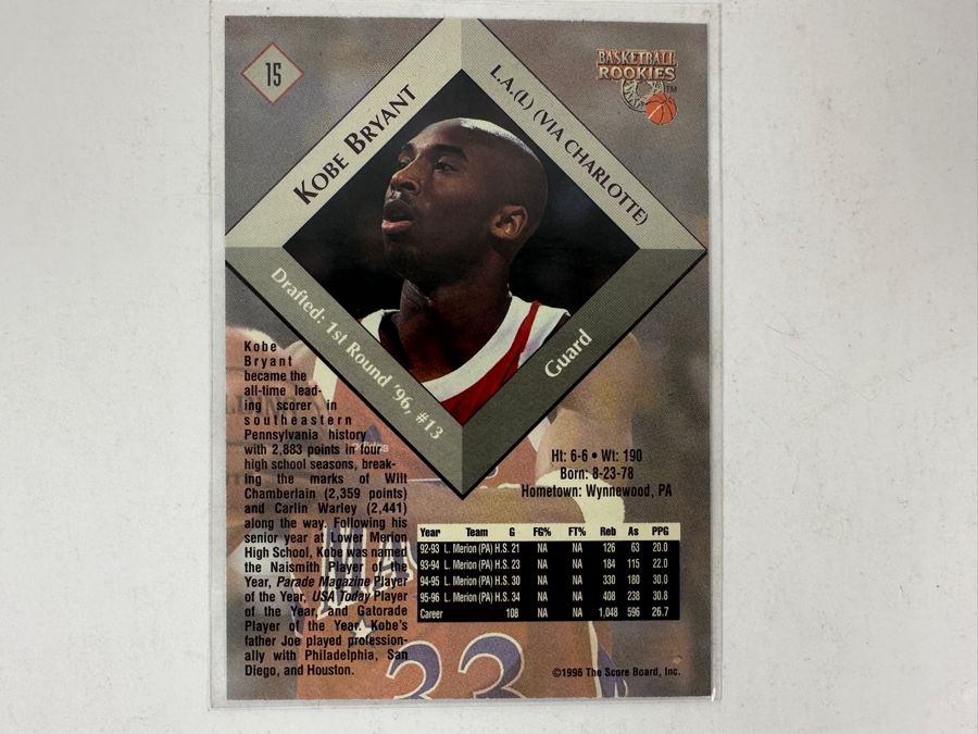Kobe Bryant Rookie Basketball Card 1996 The Score Board [Photo 3]