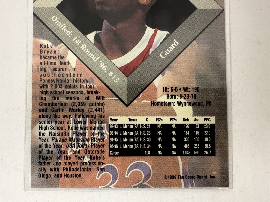 Kobe Bryant Rookie Basketball Card 1996 The Score Board [Photo 6]