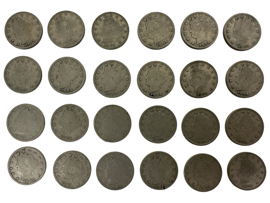 (24) Antique 1904 Liberty Head V Nickels