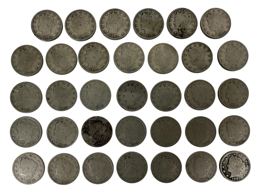 (34) Antique 1903 Liberty Head V Nickels