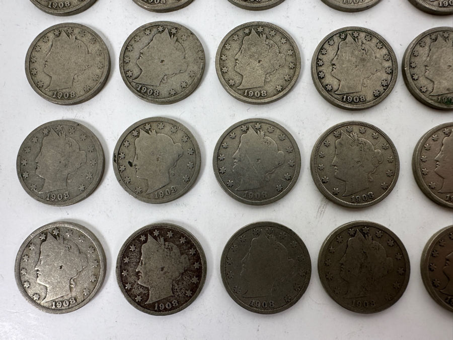 (34) Antique 1908 Liberty Head V Nickels	 [Photo 2]