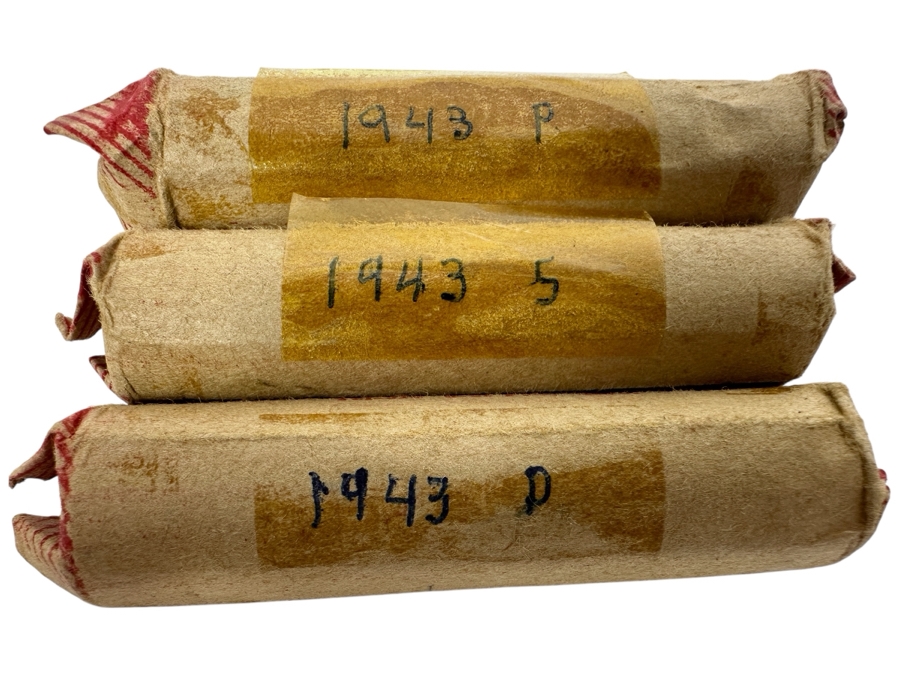 (3) Rolls Of 1943 Steel Cents Pennies 1943 P, 1943 S & 1943 D Rolls