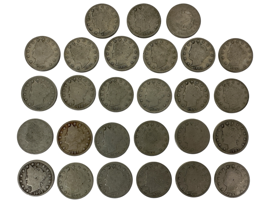 (27) Antique 1907 Liberty Head V Nickels