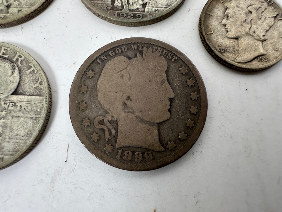 (3) Standing Liberty Silver Quarters From 1927, 1929 & 1930, (1) 1899 Barber Silver Quarter And (3) Mercury Silver Dimes From (2) 1931 & (1) 1930 [Photo 5]