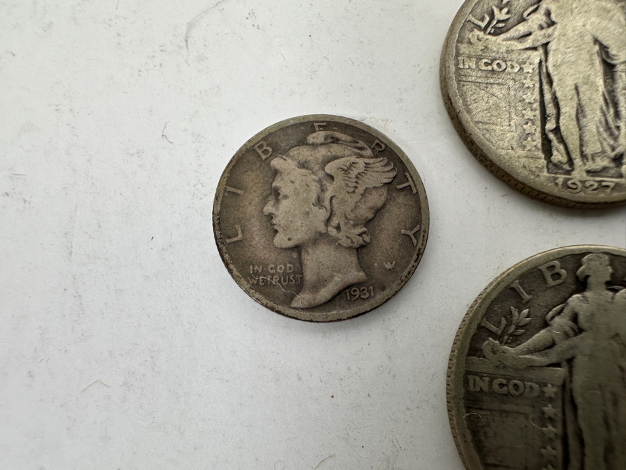 (3) Standing Liberty Silver Quarters From 1927, 1929 & 1930, (1) 1899 Barber Silver Quarter And (3) Mercury Silver Dimes From (2) 1931 & (1) 1930 [Photo 7]