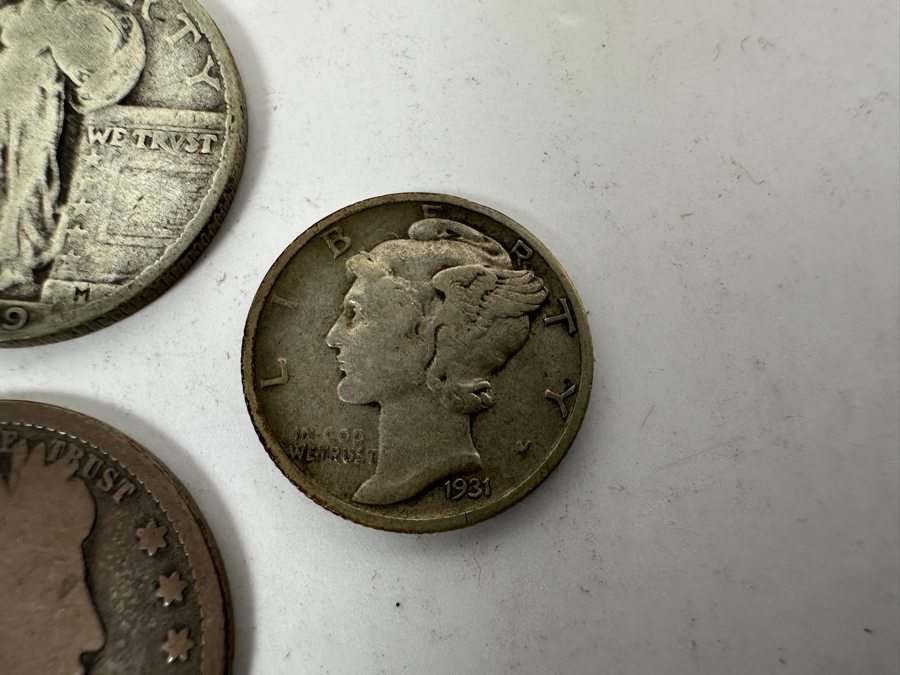 (3) Standing Liberty Silver Quarters From 1927, 1929 & 1930, (1) 1899 Barber Silver Quarter And (3) Mercury Silver Dimes From (2) 1931 & (1) 1930 [Photo 6]