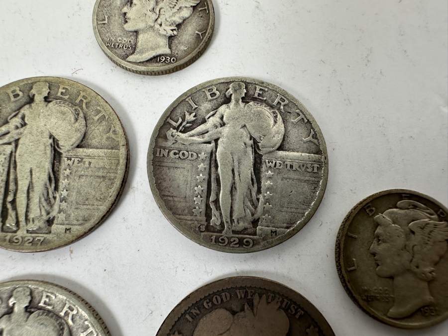 (3) Standing Liberty Silver Quarters From 1927, 1929 & 1930, (1) 1899 Barber Silver Quarter And (3) Mercury Silver Dimes From (2) 1931 & (1) 1930 [Photo 2]