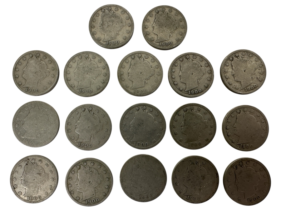 (17) Antique 1900 Liberty Head V Nickels	