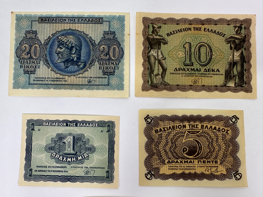 (4) Greek 1943 Drachma Occupation Currency Banknotes [Photo 2]