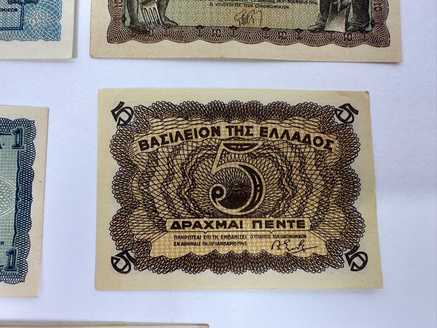 (4) Greek 1943 Drachma Occupation Currency Banknotes [Photo 5]