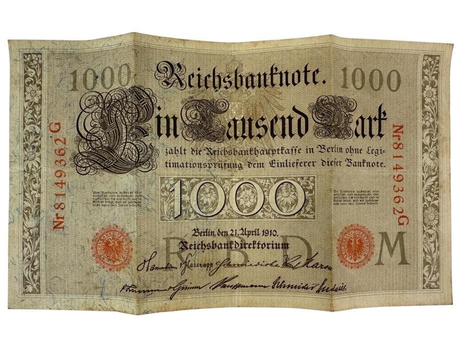 Germany 1,000 Marks Banknote Currency Reichsbanknote From The German Empire Dated 1910