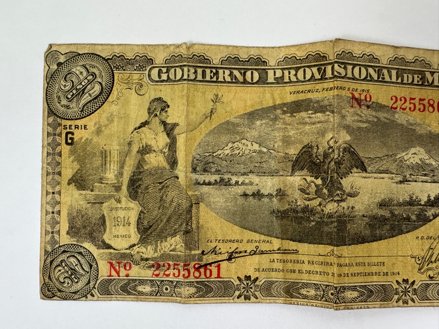 Antique 1914 2 Peso Provisional Government Of Mexico Banknote Currency [Photo 2]