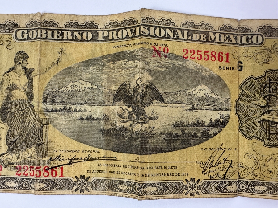 Antique 1914 2 Peso Provisional Government Of Mexico Banknote Currency [Photo 3]