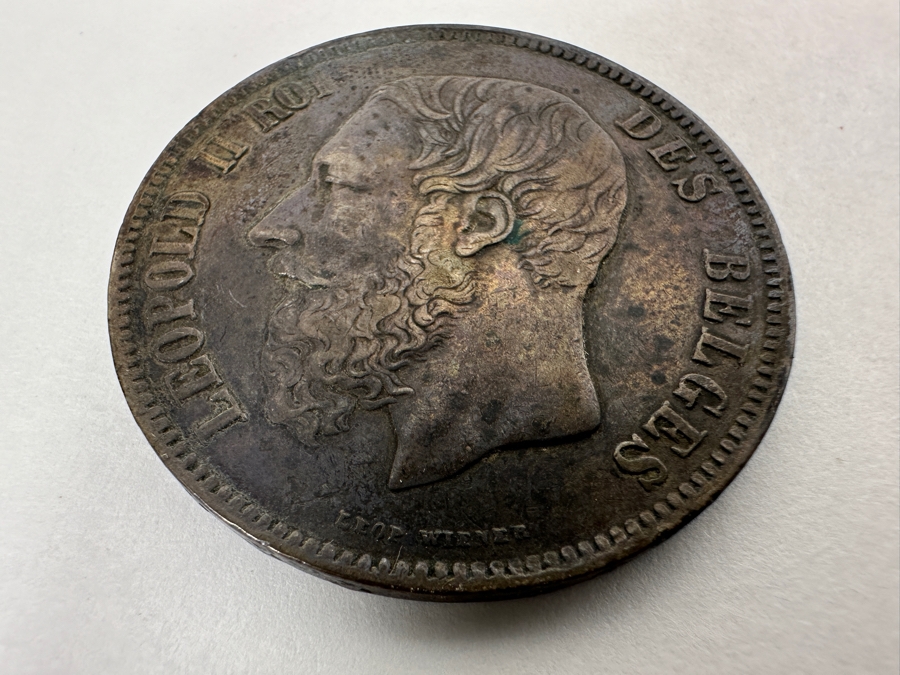 Antique 1869 Belgium 5 Francs Silver Coin Minted During The Reign Of King Leopold II 90% Silver 25g [Photo 3]