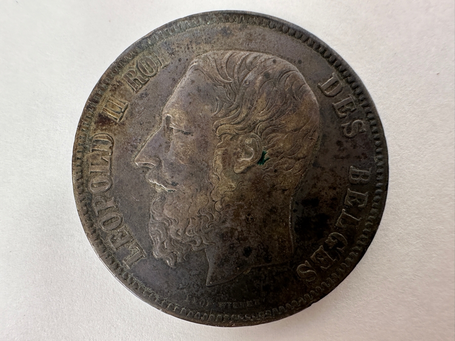 Antique 1869 Belgium 5 Francs Silver Coin Minted During The Reign Of King Leopold II 90% Silver 25g [Photo 2]